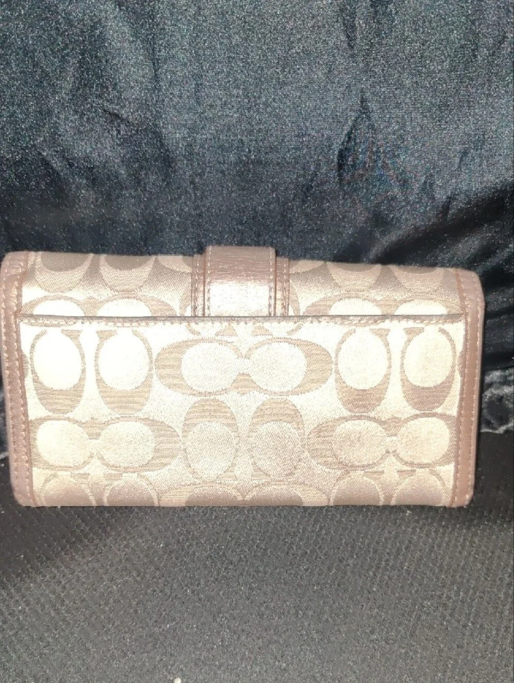 Coach Beige Signature Canvas Continental Wallet • Gold Ring Buckle  (8